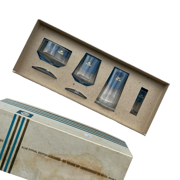 Vintage 1969 KLM Royal Dutch Airline 50 Year Anniversary Cocktail Glass Box Set - Picture 2 of 7